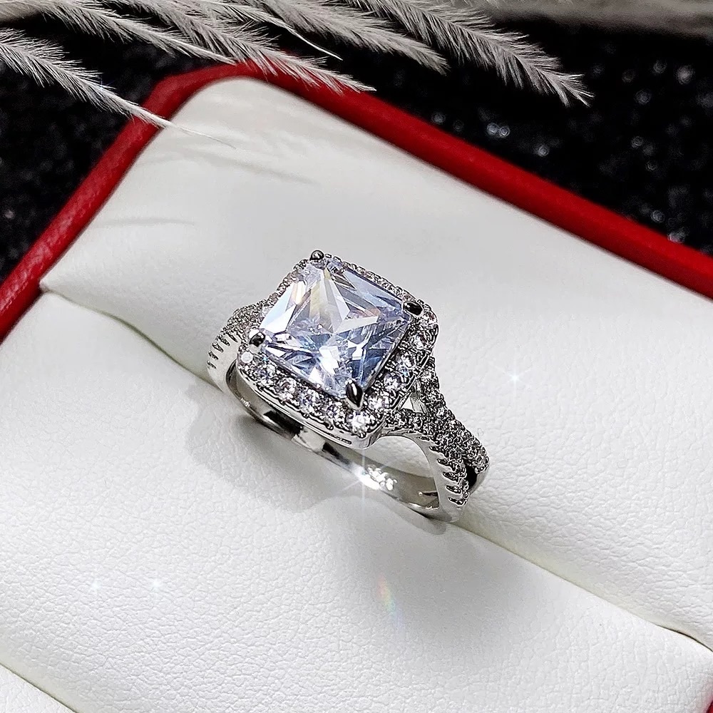 New Square Shape Luxury 925 Silver Elegant Diamond Ring 💍 - Picture 4 of 6